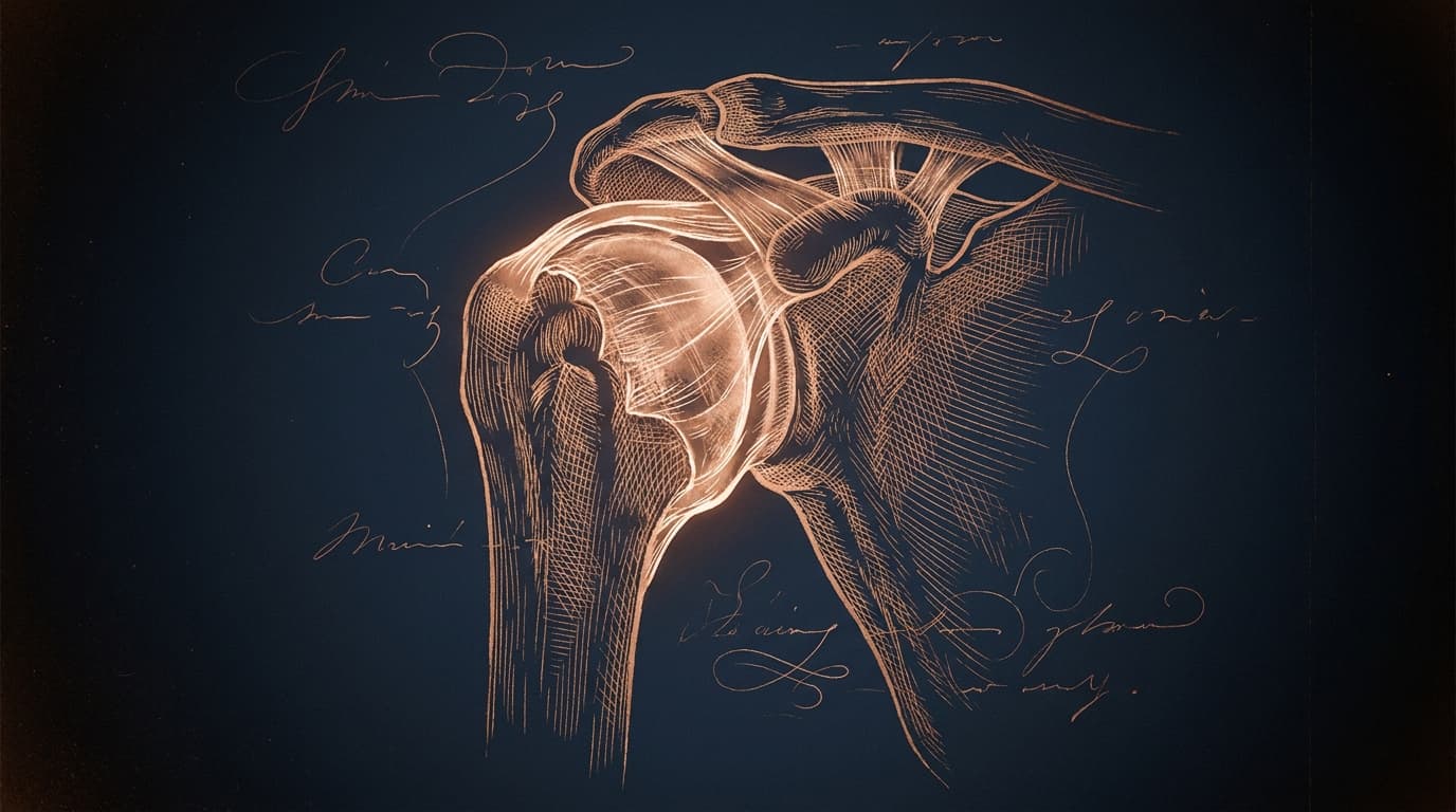 Kupferstich-Illustration: Schultergelenk mit hervorgehobener Gelenkkapsel